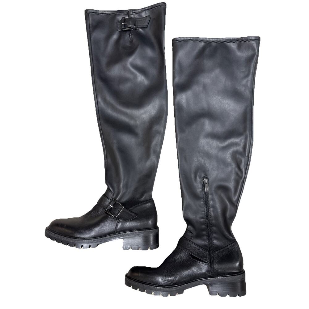 Vince Camuto Abrila Women’s 8WC Black Leather Over The Knee Combat Boots NWOB